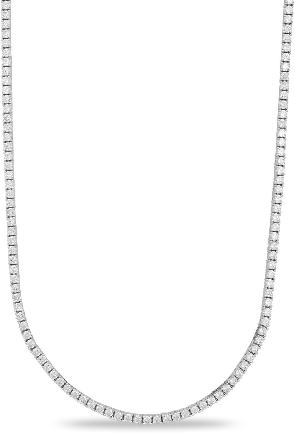 Round Cut Tennis Chain Necklace - Iced Out Chain for Men and Women - White Gold - 3MM - 20'