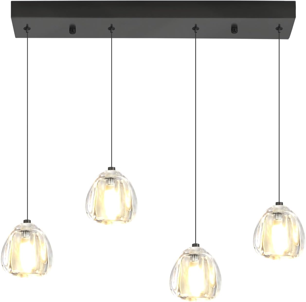 Crystal Kitchen Island Lights,4-Light Black Linear Chandeliers for Dining Room, Kitchen Pendant Lighting Over Island, Rectangular Chandelier for Bedroom Entryway Bathroom R Black Rectangle 4-light