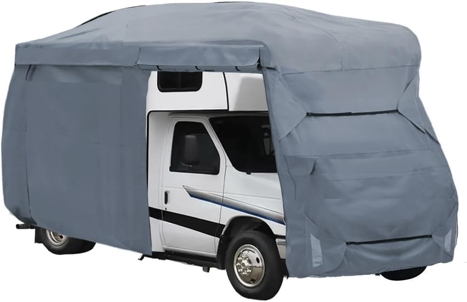 Class C RV Camper Cover 5 Layers with Reinforced Windproof Side-Straps Anti-UV Water-resistance Heavy Duty