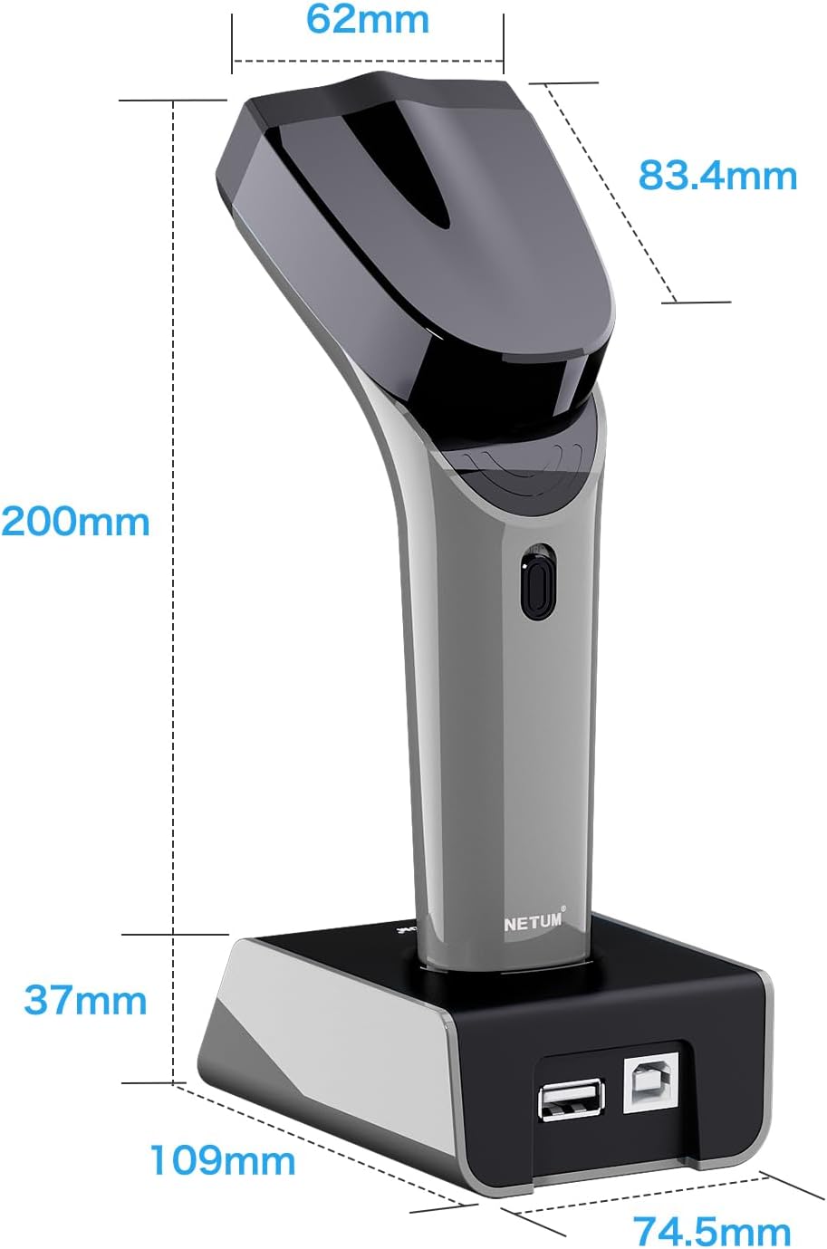 Bluetooth Wireless 2D Barcode Scanner, Hands Free QR Barcode Reader-DS7500 | with Charging Cradle and Built-in Memory, Automatic Fast and Precise scanning, Transfers Up to 100 Meters (2D-Gray)