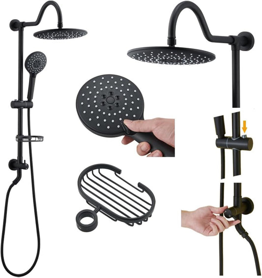 MONDAWE Exposed Shower System 8-Inch Matte Black Shower Head with Handheld Sprayer 3-Setting, Slid Bar Shower System