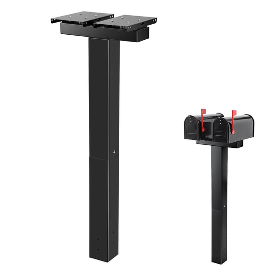 Colingmill Double Mailbox Post for Outside, 43 x 3.9 x 3.9 Inch Galvanized Steel Heavy Duty Post for 2 Mailboxes, Weather-Resistant and Mountable Black Stand for Homes(Mailbox Not Included)