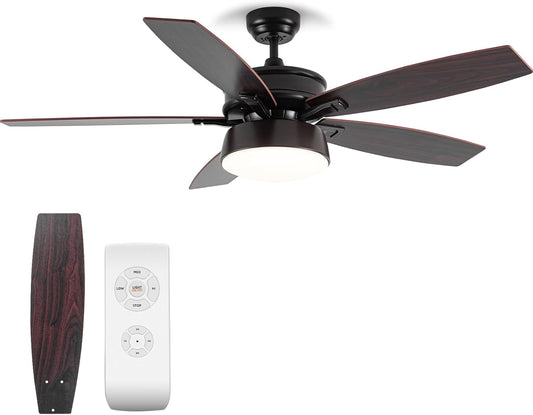 Ceiling Fans with Lights, 52 inch Ceiling Fan with Light and Remote Control, Reversible Flush Mount Ceiling Fan, Dimmable 5 Blades Low Profile