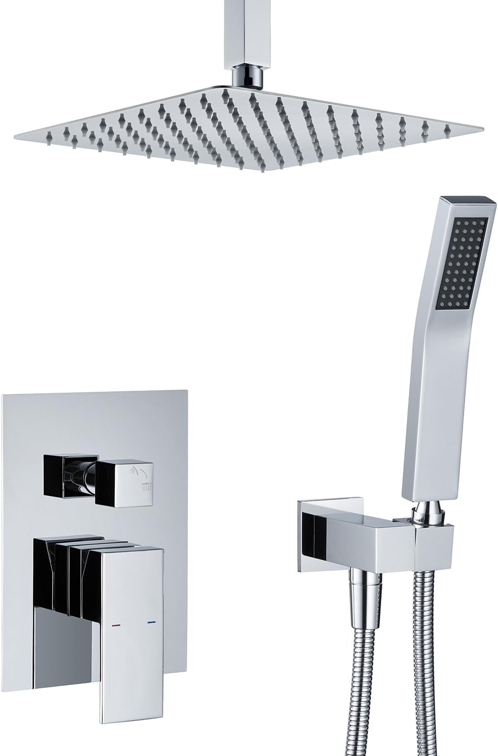 Artiqua Rain Shower System 10 Inches Shower Combo Set Chrome Ceiling Mount Shower Faucet Bathroom Faucets with Rainfall Shower Head and Hand Shower