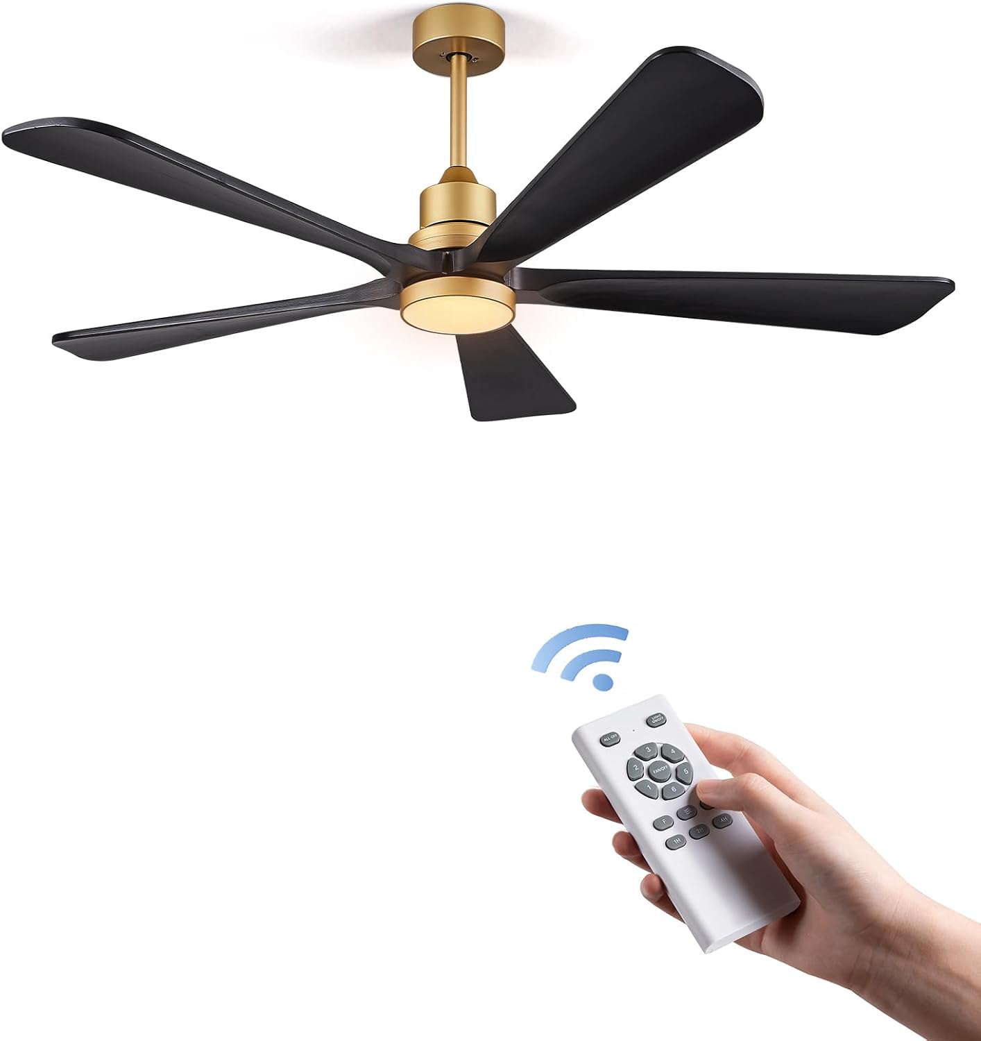 Ceiling Fans with Lights Remote Control - 52 inch Modern Ceiling Fan with Light 5 Black Wood Blades, Reversible Motor for Indoor/Outdoor Patio,