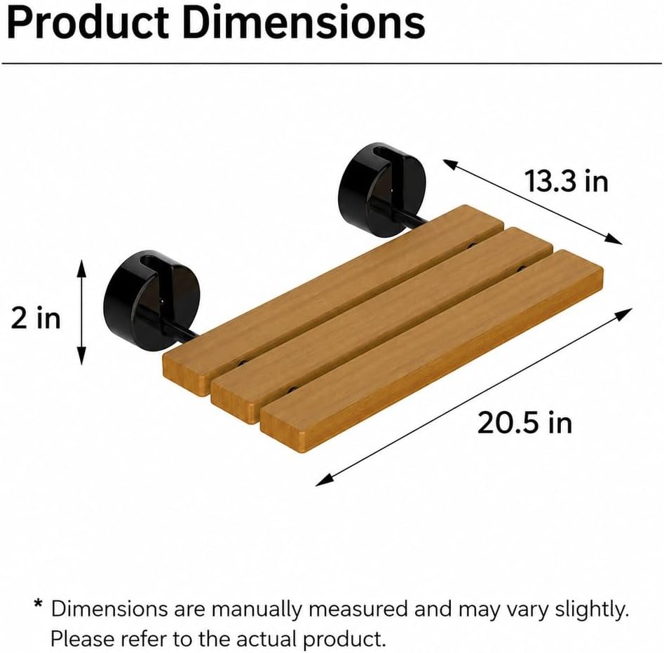 Folding Shower Bench Wall Mounted, Teak, 90° Flip-Up, Space Saving, 400lb