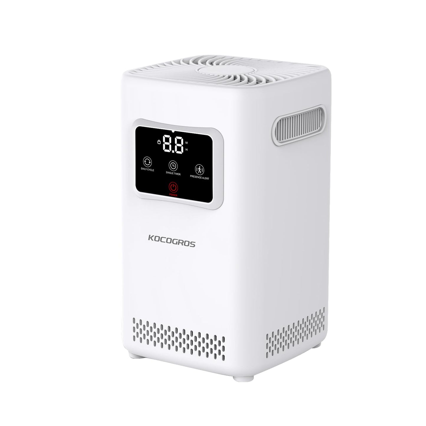 Odor Treatment Device with Daily Cycle, Single Timer and Presence Alert, for Enclosed Unoccupied Spaces