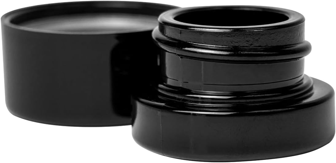 200 Pack Black 5ml Glass Jars with Lids - Thick Clear Child-Proof Containers for Lip Balm, Oils, Wax, and Cosmetics - Black Lids - Ideal Bulk 5ml Glass Jar and 1 Gram Glass Jar