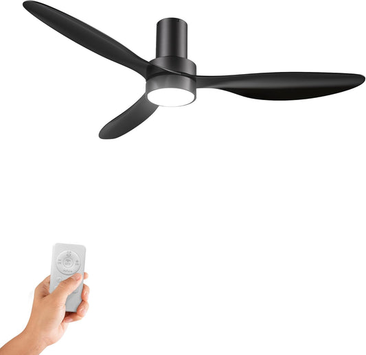 Carro 52 Inch Black Flush Mount Ceiling Fan With Lights And Remote, 10 Speeds Reversible DC Motor Ceiling Fan, Suitable for Any Indoor Space, Quiet