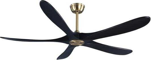 60 Inch Black and Gold Ceiling Fan No Light with Remote, 5 Solid Wood Blades, Reversible Noiseless DC Motor, Energy-Efficient Ind