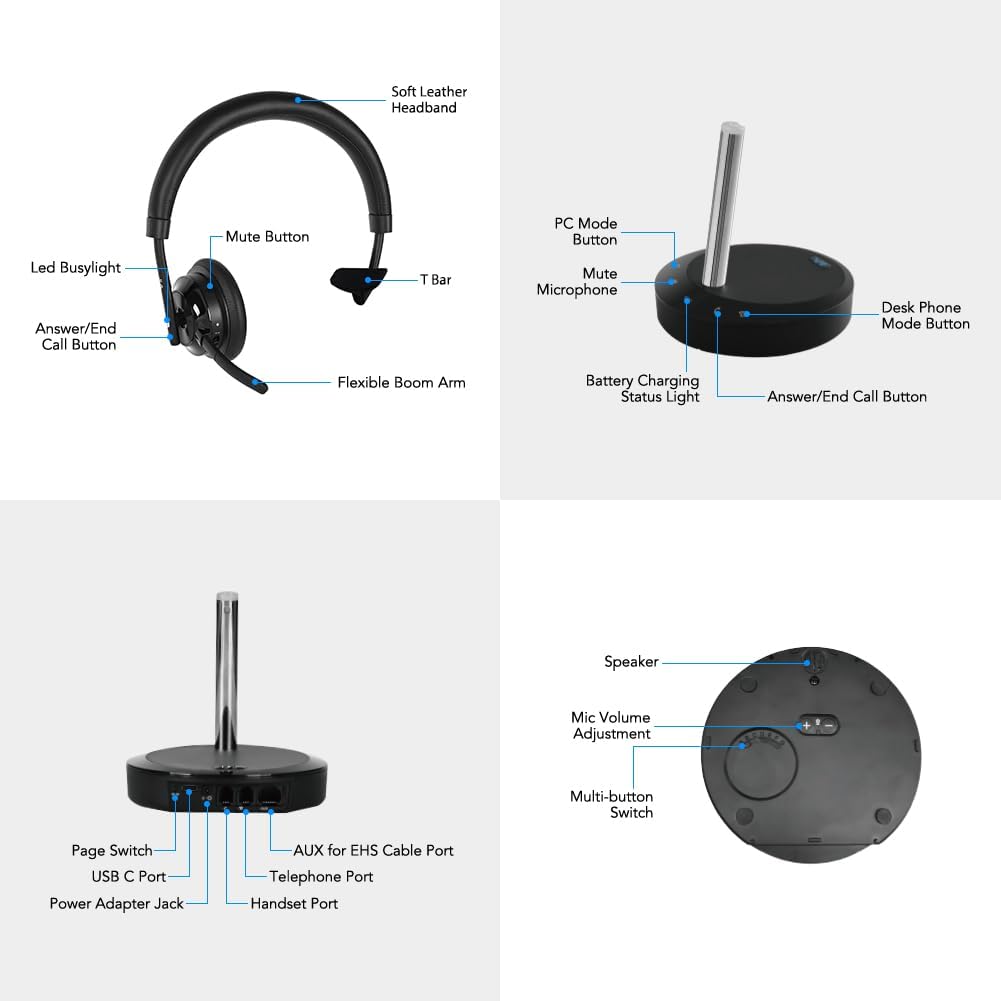 VT UC Dect Wireless-Headset with Noise-Cancelling-Microphone - Work with Desk Phones,Computers&Softphones(Mono)