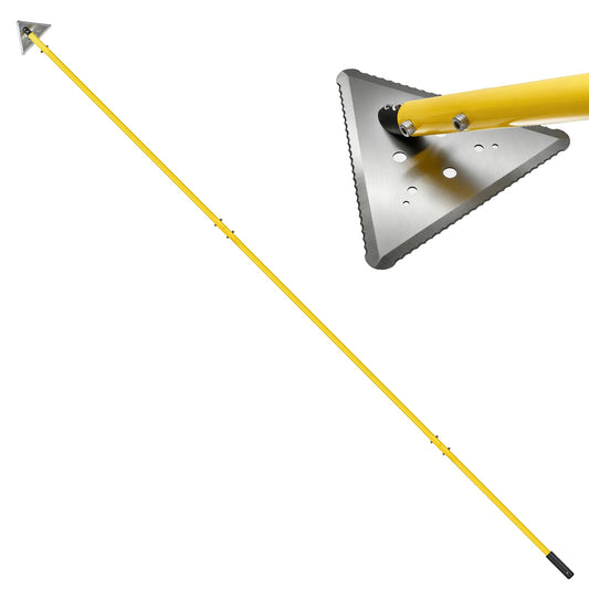 Pond Cattail/ Garden Weed Cutting Tool, Three-Sided Blade, Three Aluminum Poles, Yellow.