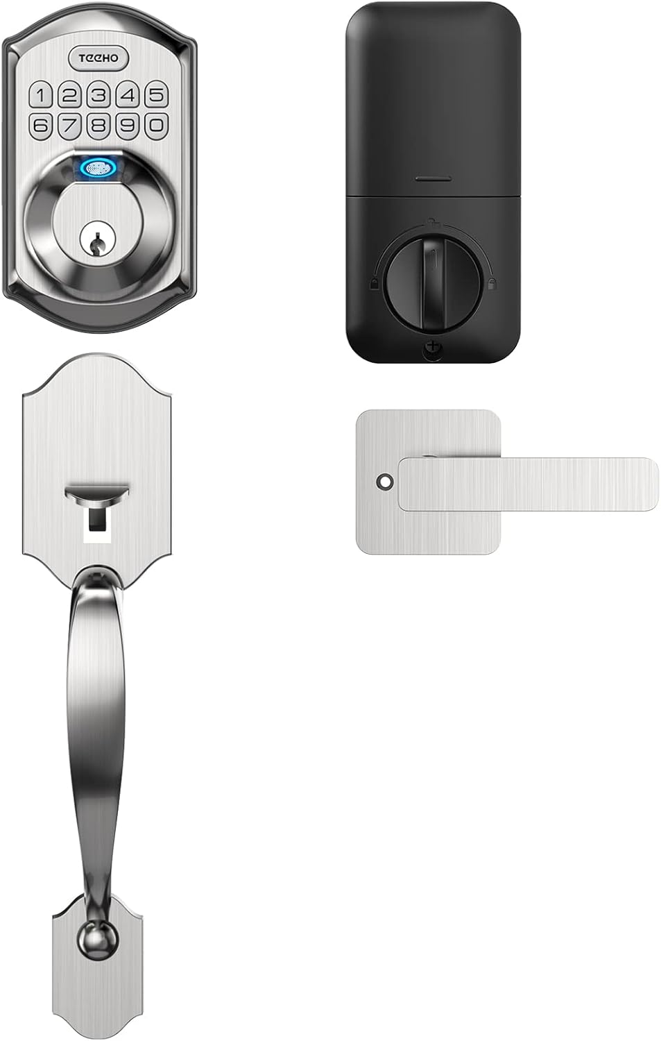 TEEHO TE002H Front Door Lock Set - Fingerprint Keyless Entry Door Lock with Handle - Stain Nickel