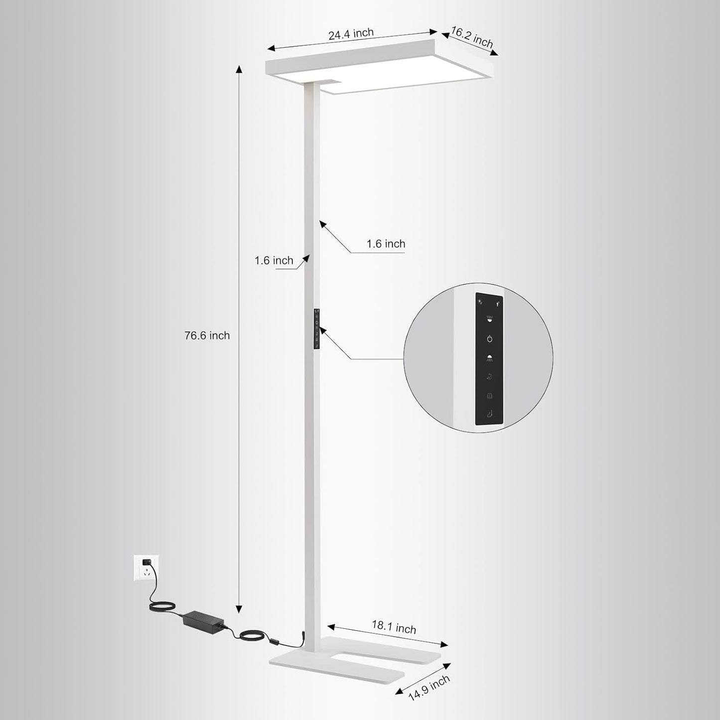 IESTARING 120W LED Floor Lamp, 76.6&#39;&#39; Full-Spectrum Dimmable 4000K 12600LM Natural Daylight Eye-Caring Standing Lamp with Motion Sensor for