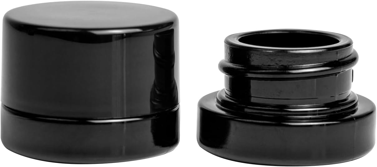 200 Pack Black 5ml Glass Jars with Lids - Thick Clear Child-Proof Containers for Lip Balm, Oils, Wax, and Cosmetics - Black Lids - Ideal Bulk 5ml Glass Jar and 1 Gram Glass Jar