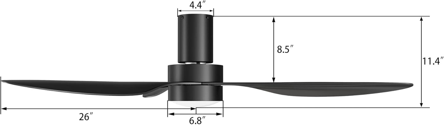 Carro 52 Inch Black Flush Mount Ceiling Fan With Lights And Remote, 10 Speeds Reversible DC Motor Ceiling Fan, Suitable for Any Indoor Space, Quiet