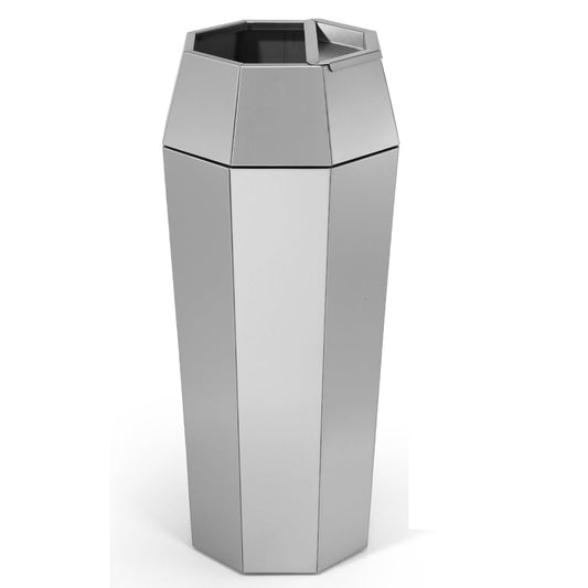 Dyna-Living Commercial Trash Can Large Garbage Can with Lid, Open-top Tall Stainless Steel Trash Bin Industrial Garbage Container for Patio Lobby, Silver