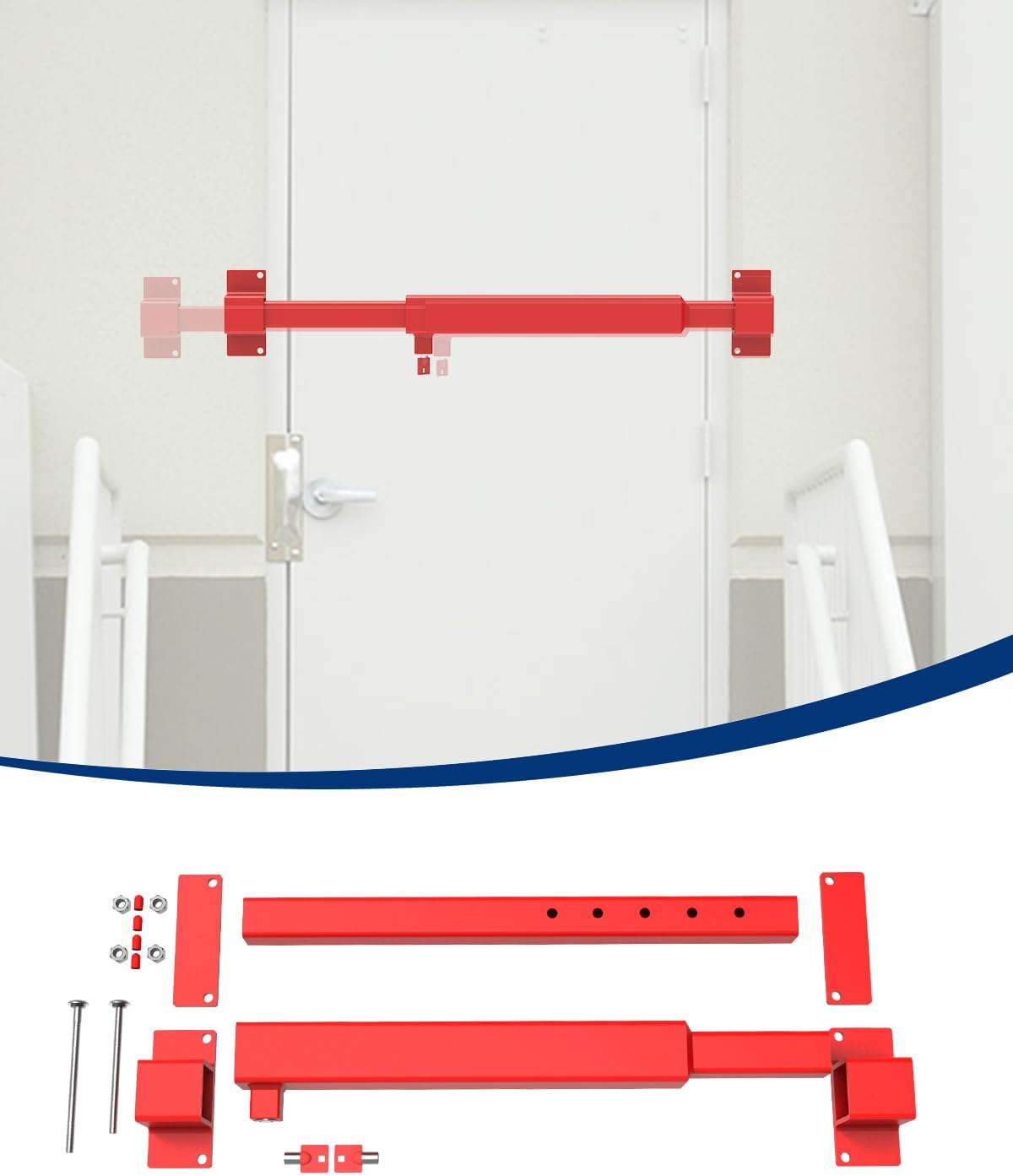 vikofan Steel Job Site Door Brace Security Bar - Reliable Red Theft Protection Heavy Duty Security Door Bar Adjustable for Office Tr