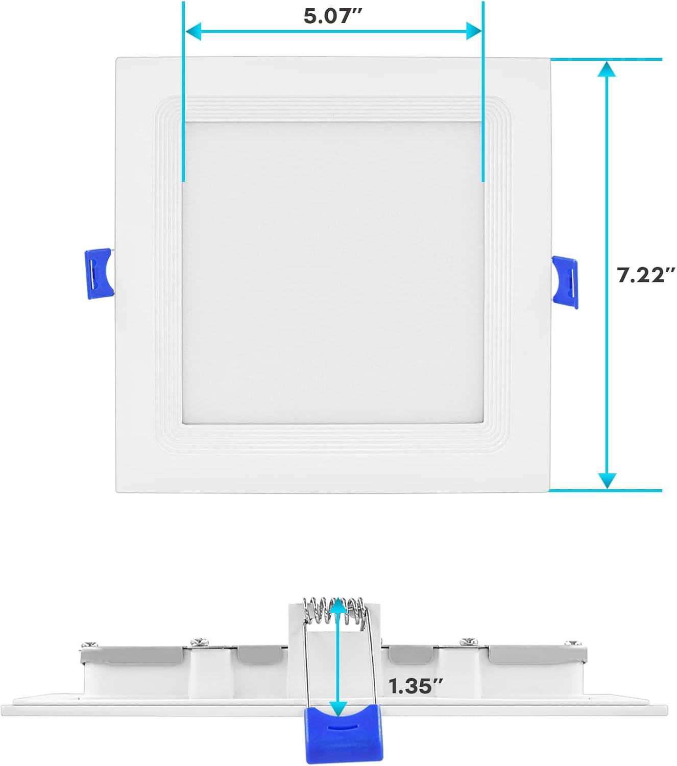 LUXRITE 6 Inch Ultra Thin Square LED Recessed Lighting, 15W, 5CCT Color Selectable 2700K-5000K, 1400 Lumens High Output, Dimmable LED Wafer Lights,