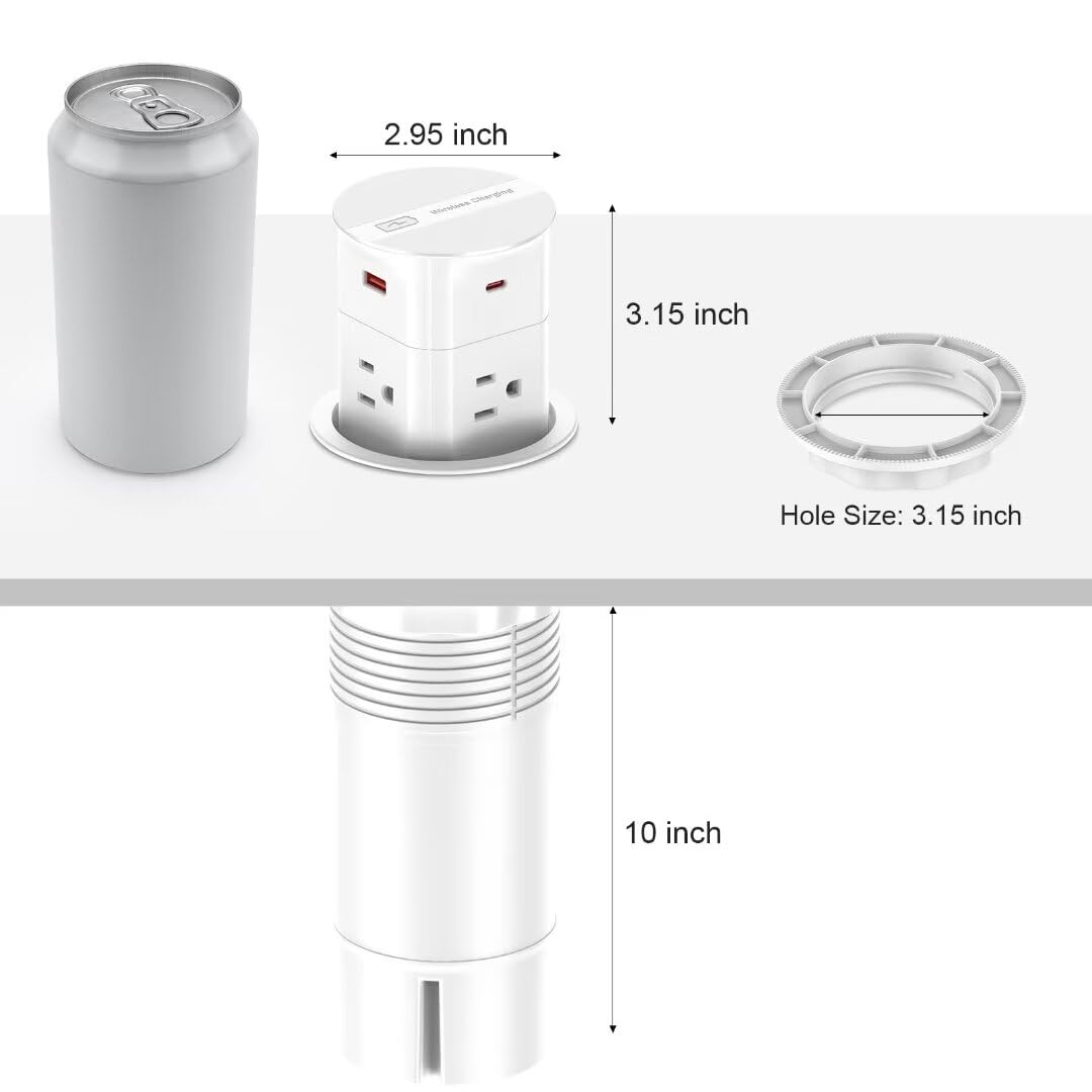 ANNQUAN 3.15&#34; Pop Up Countertop Outlet with 15W Wireless Charger,Max 20W Power Delivery,800J Surge Protection,Pop Up Socket with with 4 USB,3ft