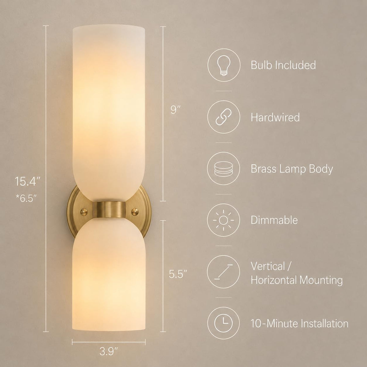 Gold Wall Sconces Set of 2 - Milk Glass Champagne Bronze Light Fixtures