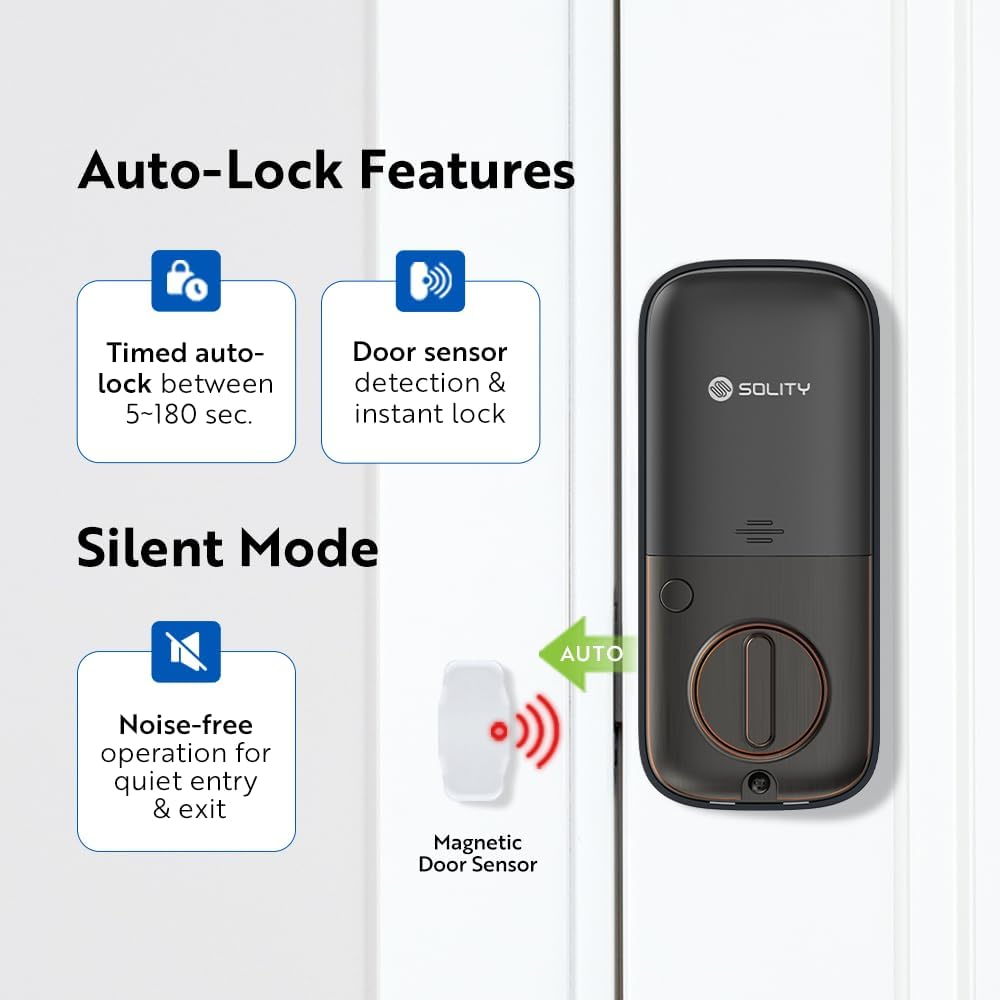 No-Hub Smart Digital Door Lock, Designed in Korea, Keyless Entry, Wi-Fi, Remote Control, Touchscreen Keypad, Auto Lock, IP54 Waterproof, Oil Rubbed