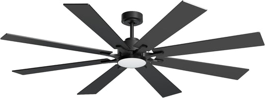 62 Inch Ceiling Fans with Lights Modern Industrial Ceiling Fan with Quiet DC Motor Black Indoor/ Outdoor Ceiling Fan with Remote, 5CCT Dimmable,