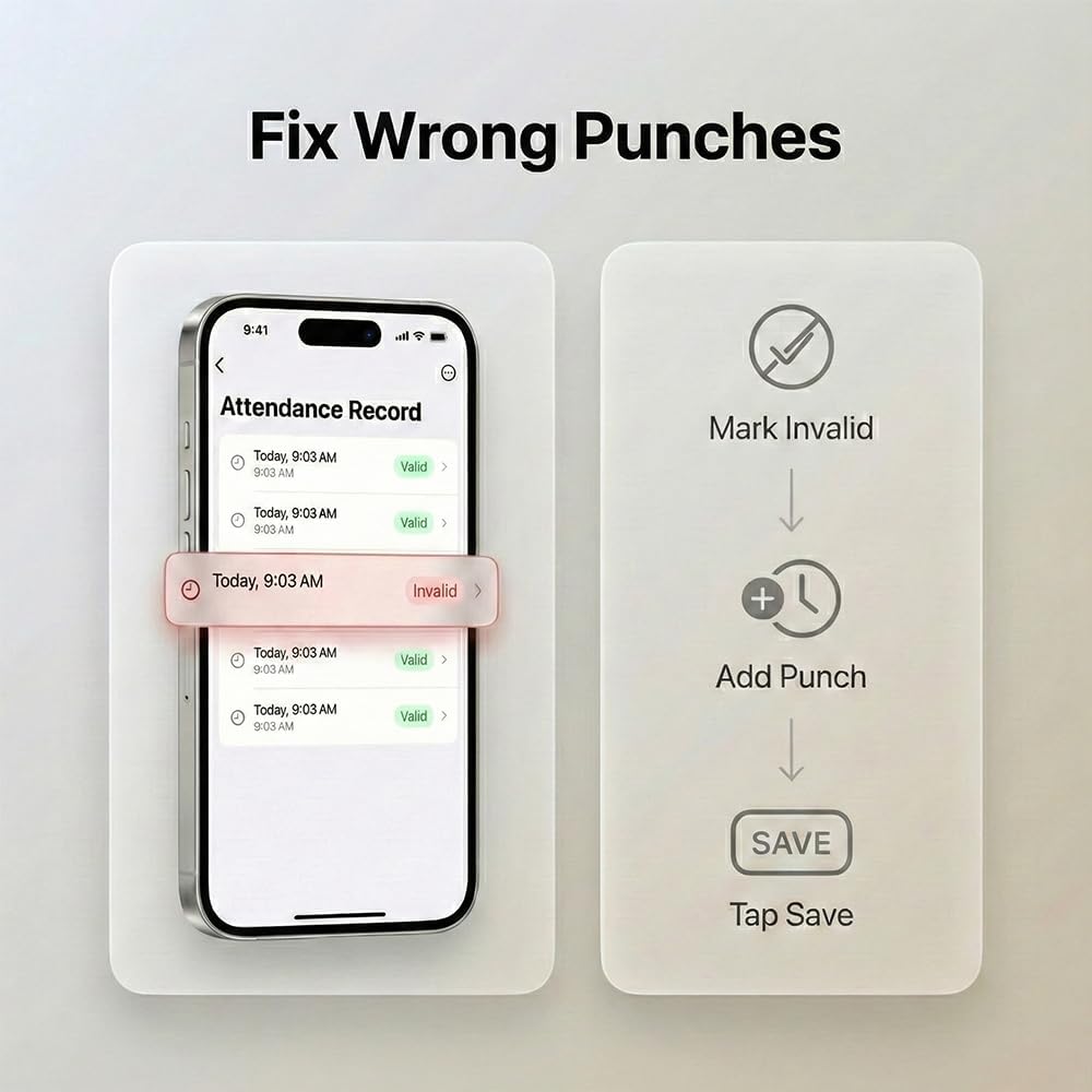 App Control, 5s Fast Connection, Fix Records, Custom Overtime, Lunch & Break Rules, 4 Payroll Reports, No Monthly Fee, 10 IC Cards Included, Fingerprint & Face Time Clock for Small Business