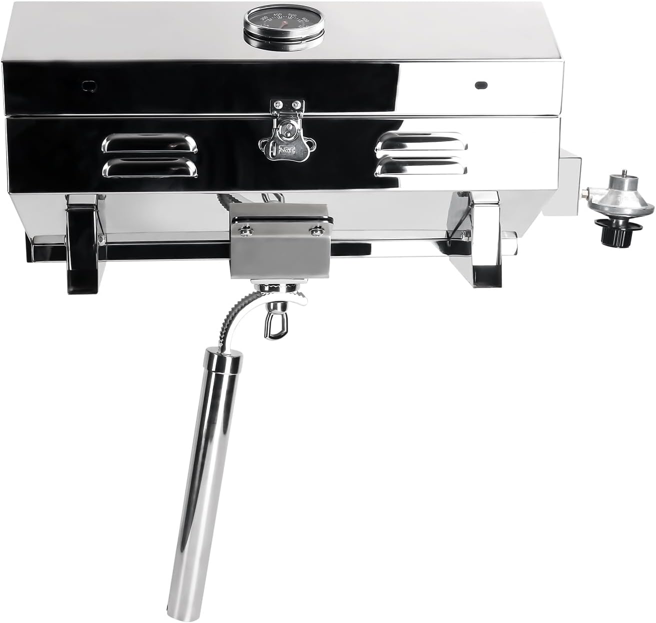 Tabletop Gas Grill, 304 Stainless Steel Marine Grills, NO ROD HOLDER MOUNT, Portable Propane BBQ for Boats & Tailgating & Camping, Built in Thermometer (Grill)