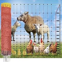 Premium Electric Fence Poultry Netting 49” x 164’ Pre-Assembled with 20 Posts, Portable, Waterproof, Semi-Rigid Electric Fence kit for Livestock Animals in Farms and Backyards
