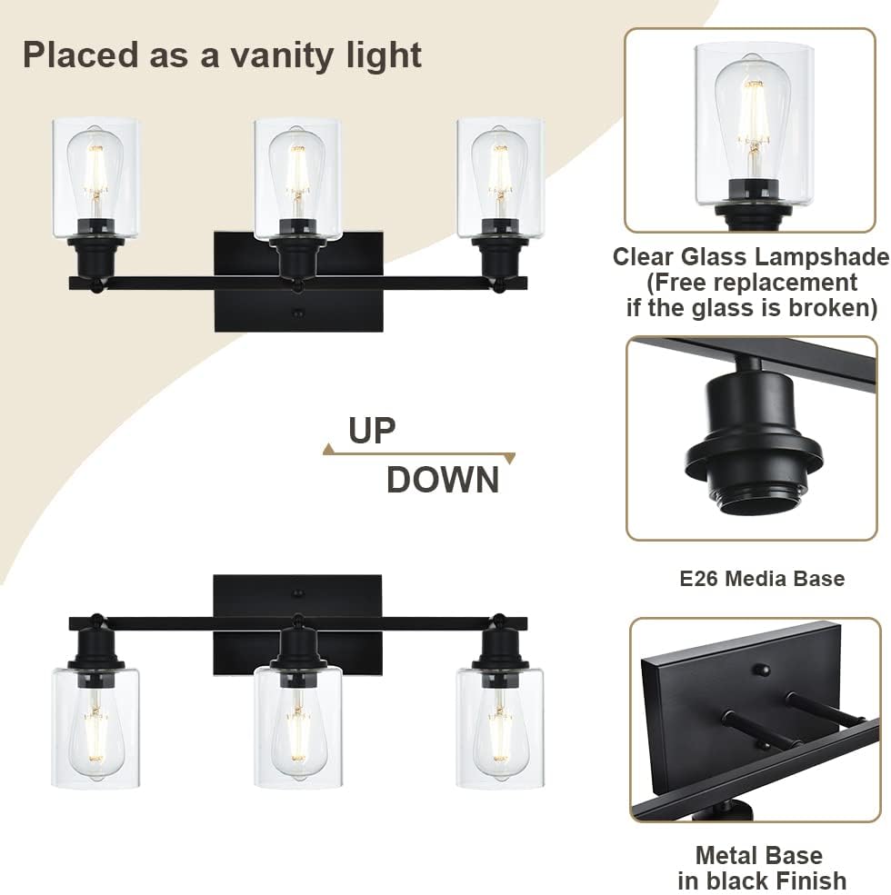 VINLUZ Bathroom Vanity Lighting 4 Light with Clear Glass Shade,Multi-Directional Rotating Metal Ceiling Light Fixture Industrial Spotlight for