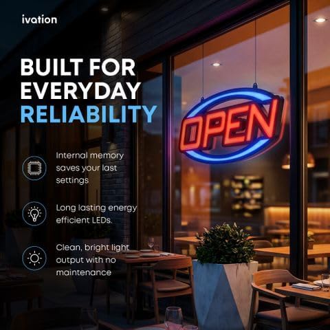 Ivation Jumbo 32" LED Open Sign for Business - High Visibility
