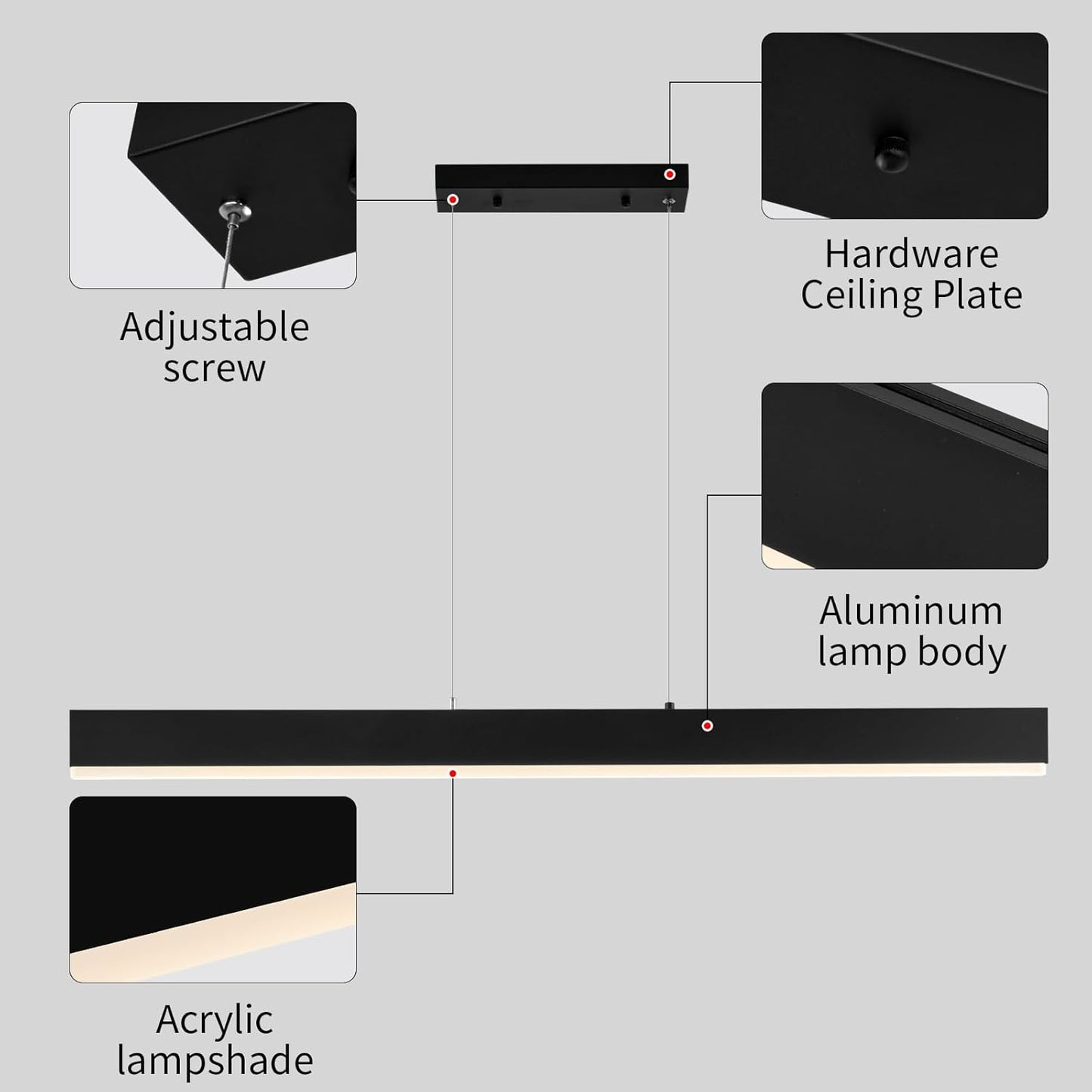 LED Linear Pendant Light Fixtures 66' Chandelier 25W LED Modern Office Light Adjustable Height Island Light