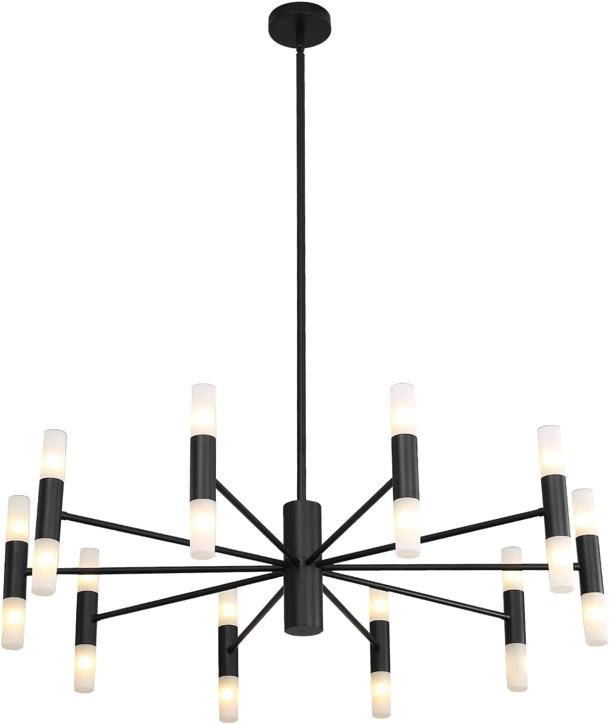 Jodauirt Mid-Century Modern Chandelier 20-Light Black LED Sputnik Chandelier Vintage Farmhouse Flush Mount Ceiling Light Fixture with White Acrylic