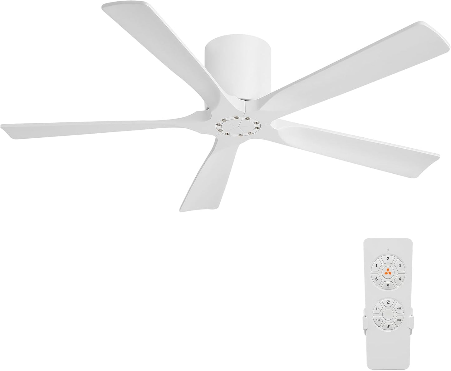 52 Inch Modern Ceiling Fan without Light,5-blade Solid Wood Ceiling Fan No Light,6-Speed Quiet DC Motor,1-8H Timing,Flush Mount Ceiling Fan with