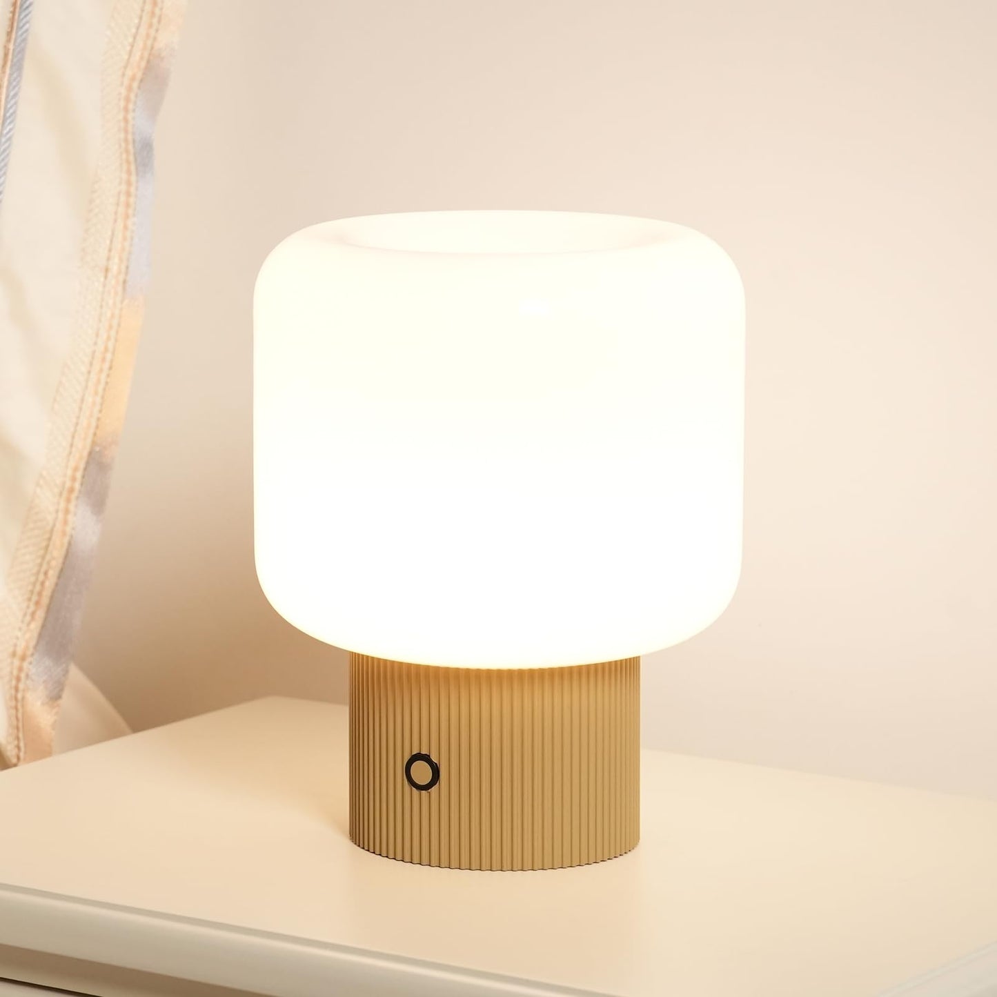 MAGCHARM Mushroom Lamp Cordless Rechargeable Table Lamp with Glass Shad
