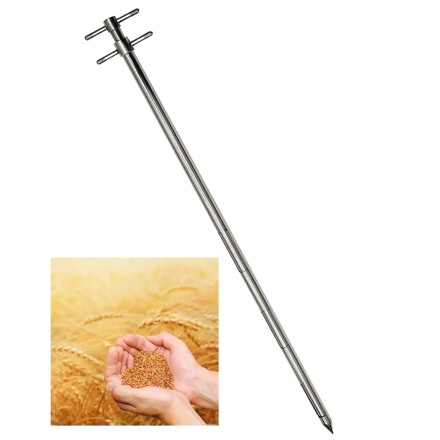 INTBUYING 39.5inch Double Rotary Grain Powder Sampler Three Zone Grain Probe Sampler 304 Stainless Steel Sampling Tool for Powder Particles Feed foodstuff