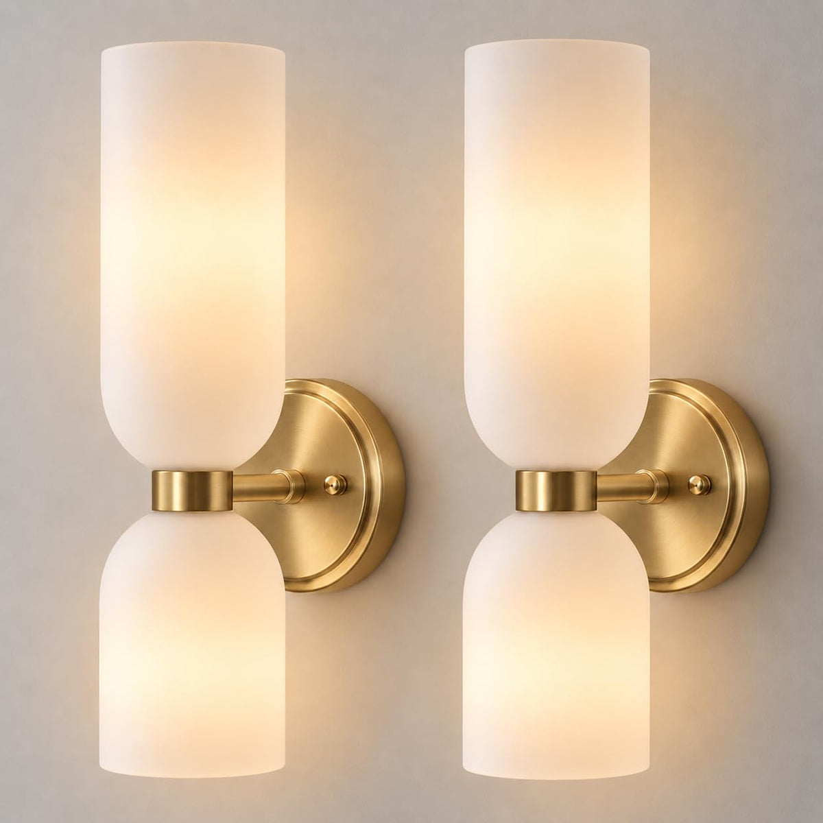 Gold Wall Sconces Set of 2 - Milk Glass Champagne Bronze Light Fixtures