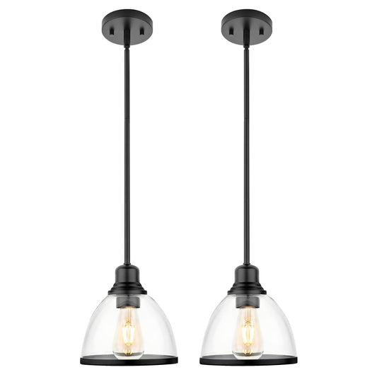 2 Pack Pendant Lights Kitchen Island, 8" Black Pendant Light with Clear Glass Shade, Farmhouse Hanging Light Fixture for Kitchen Island, Dining Room, Entryway, Hallway, IN-PL01-BK-2PK Matte Black 2