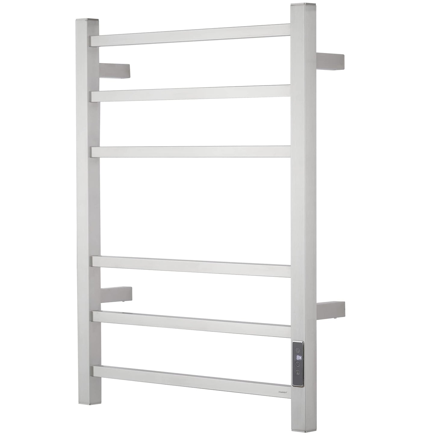Electric Towel Warmer - Wall Mounted Bathroom Heated Towel Rack, Plug-in Design & Brushed Stainless Steel Finish (Square Brushed with Timer ETW13CS, 6 Bar) Brushed With Timer 6 Bar