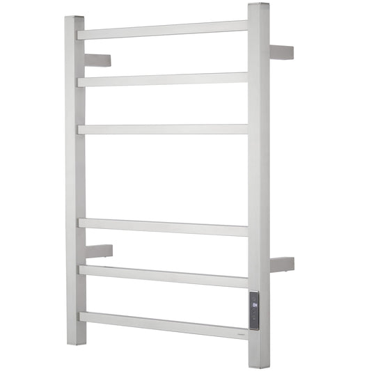 Electric Towel Warmer - Wall Mounted Bathroom Heated Towel Rack, Plug-in Design & Brushed Stainless Steel Finish (Square Brushed with Timer ETW13CS, 6 Bar) Brushed With Timer 6 Bar
