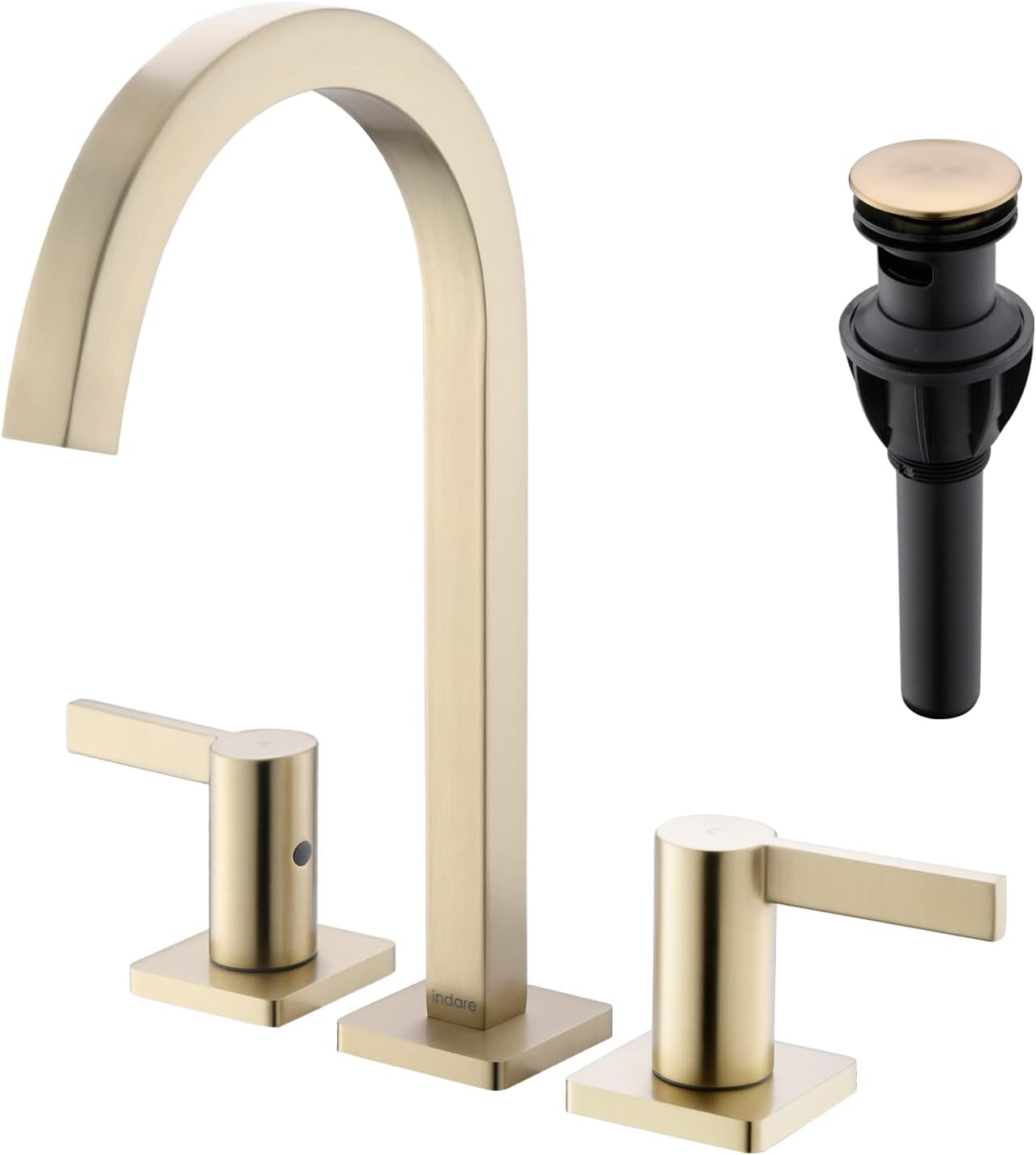 indare Brushed Gold Bathroom Faucet, 8 Inch Brass Widespread Bathroom Sink Faucet 3 Holes, Two Handles Bathroom Sink Faucet with Pop-Up Drain & Supp