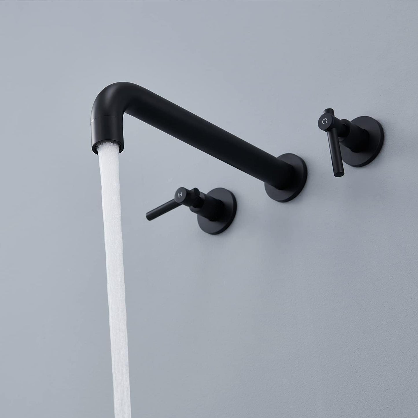 Wowkk Tub Filler Wall Mount Tub Faucet Black Brass Bathroom Bathtub Faucets with 2 Handles (Black)