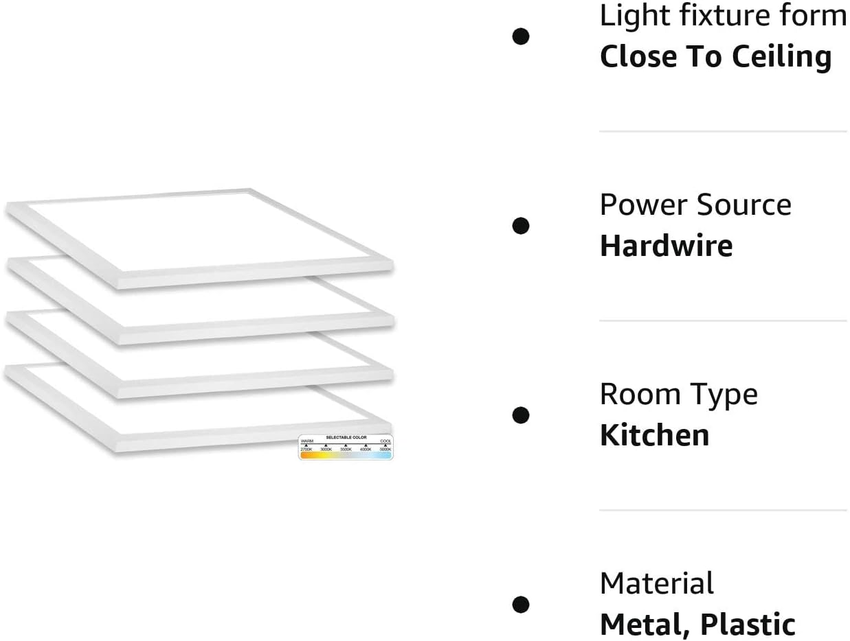 NUWATT 4 Pack 1x1 FT LED Square Surface Mount Panel, 5CCT 2700K, 3000K, 3500K, 4000K, 5000K, 18W, Internal Driver, Triac