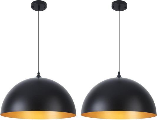 Black Pendant Lights for Kitchen Island, 15.7 Inch Black and Gold Dome Pendant Light