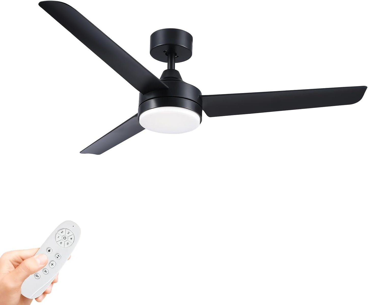 Black Ceiling Fans with Lights and Remote Control, Modern 52 Inch Ceiling Fans with Lights and 6-Speed Modes -Adjustable Dimming - DC Motor