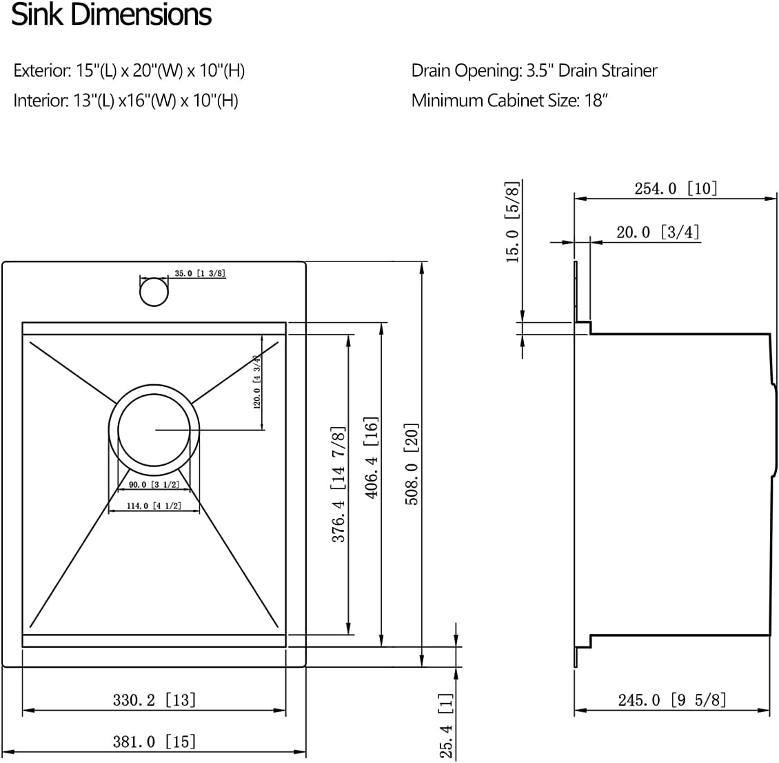 15 Black Kitchen Bar Sink, Luckyhorse 15 x 20 x 10 Gunmetal Black Stainless Steel Drop In Workstation Nano Black Kitchen Sink Outdoor Sink LH022S1520B