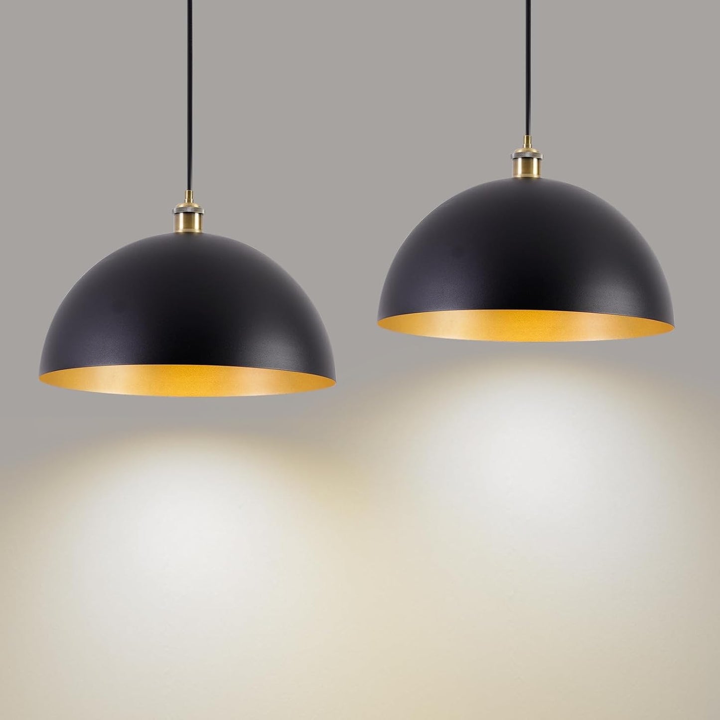 2 Modern Industrial Pendant Light,15.74in Black and Gold Pendant Light, Suitable for Kitchen Island, Bedroom, Dining Room (15.74' Black and Gold 2)