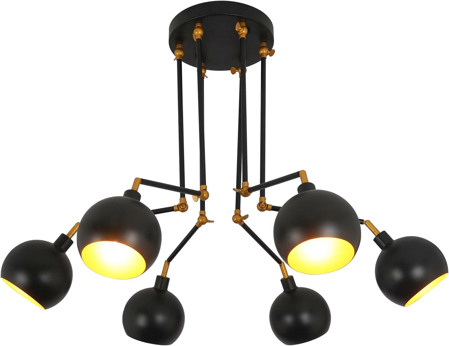 TANIN Modern Sputnik Chandelier 6-Light Semi Flush Mount Ceiling Lights Fixture, Octopus Design Black Indoor Lighting with 180Adjustable Arm