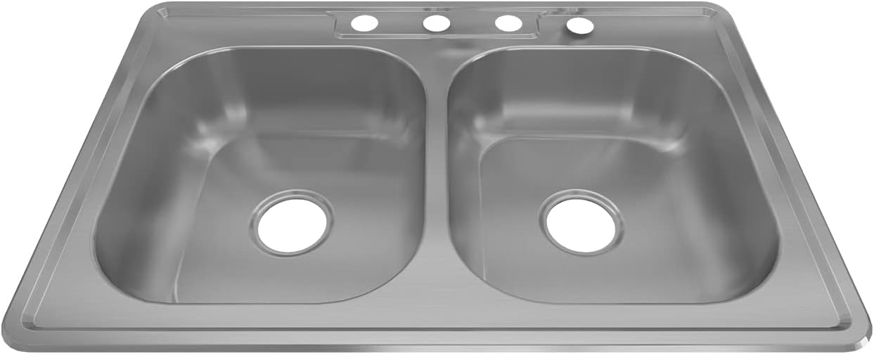 Sinber Drop in Double Bowl 304 Stainless Steel Kitchen Sink (33 x 22 x 9(Black Sink Only)) (33 x 22 x 9(Black Sink Only))